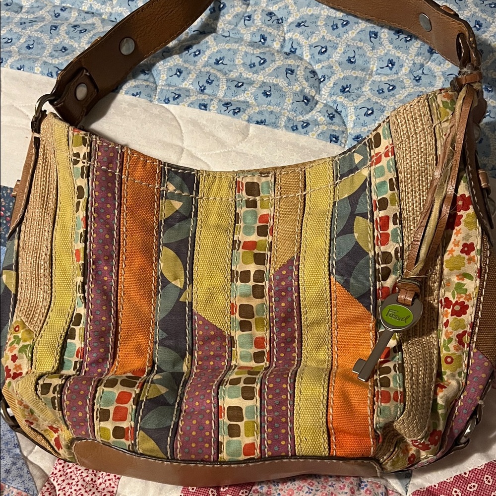 Fossil Multicolor Striped Patchwork Shoulder Bag